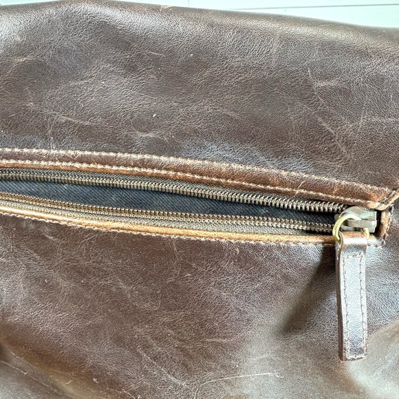 Crazy Horse Leather Messenger Bag Dark Brown Crossbody Unisex - Picture 5 of 9